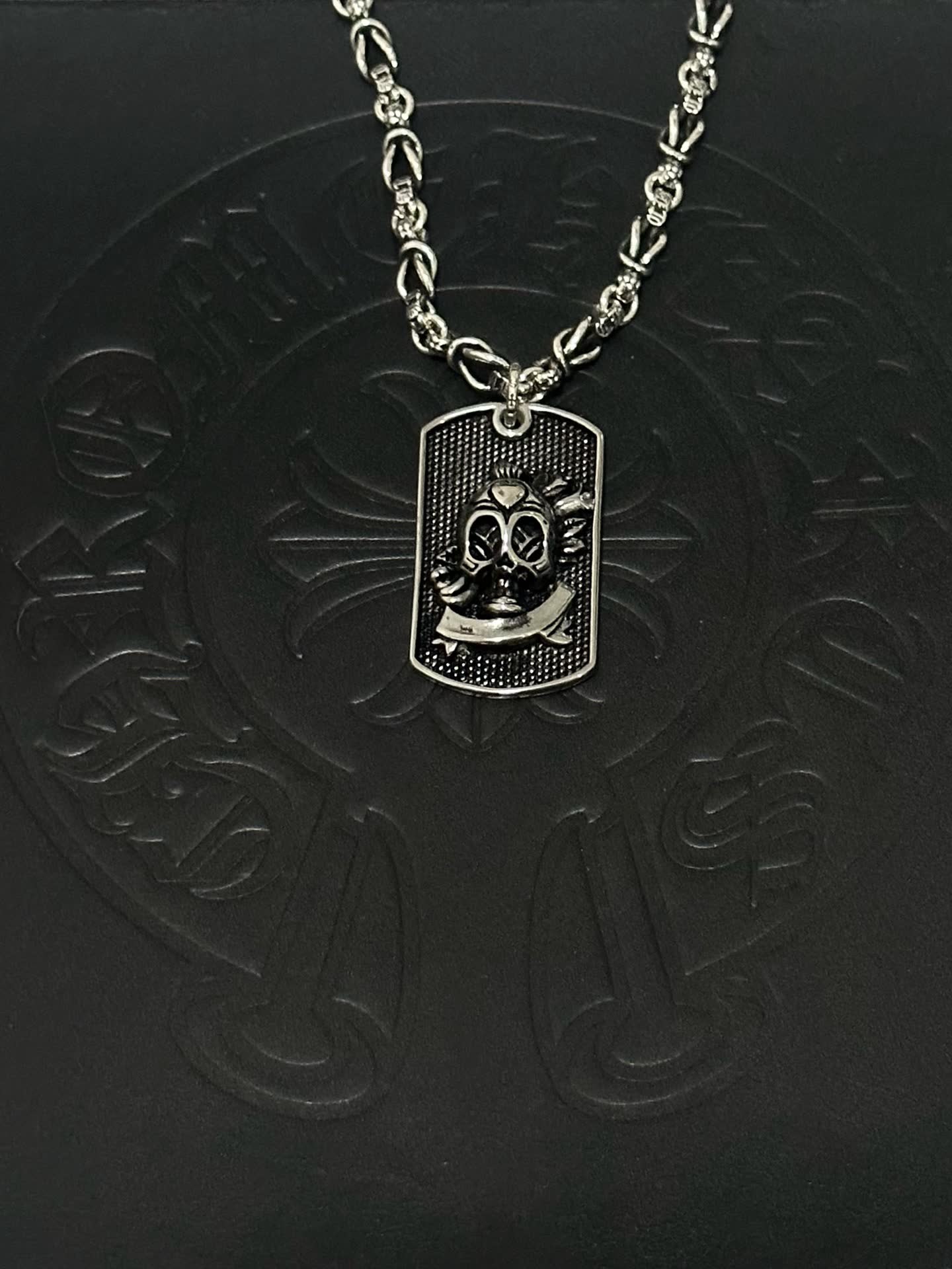 Chrome Hearts Silver Dog Tag Necklace with Lion Head